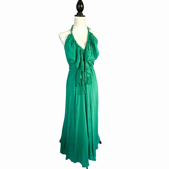 Lisa Brown | Green 100% Silk Hab Maxi - Poppy Dress | Retails for $699 !! - Picture 3 of 8